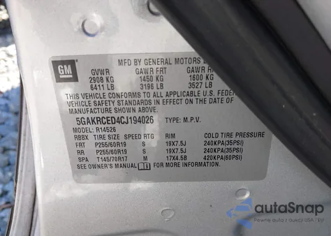 2012 Buick Enclave Leather from USA, damaged, VIN 5GAKRCED4CJ194026